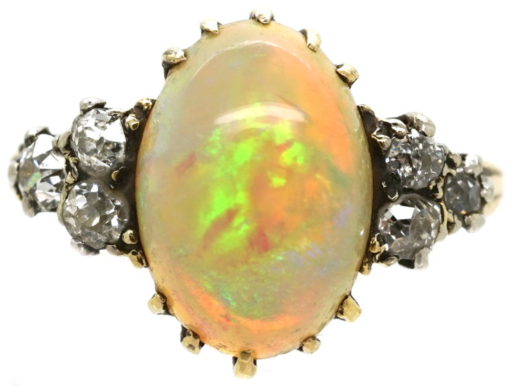 Edwardian 18ct Gold, Opal & Diamond Ring