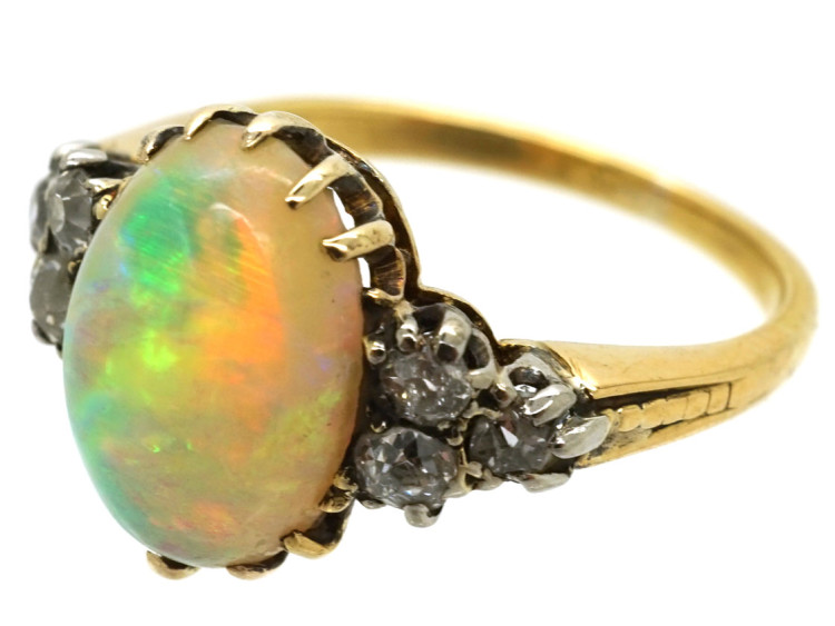 Edwardian 18ct Gold, Opal & Diamond Ring