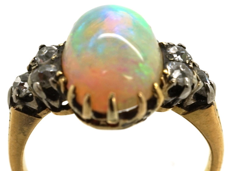Edwardian 18ct Gold, Opal & Diamond Ring