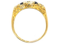 Victorian 18ct Gold, Carved Half Hoop Sapphire & Diamond Ring