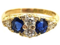 Victorian 18ct Gold, Carved Half Hoop Sapphire & Diamond Ring