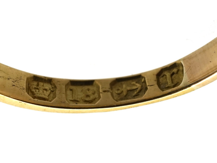Victorian 18ct Gold, Carved Half Hoop Sapphire & Diamond Ring