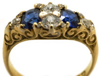 Victorian 18ct Gold, Carved Half Hoop Sapphire & Diamond Ring