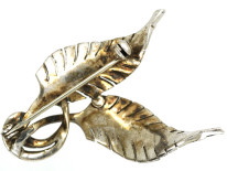 Art Deco Silver & Marcasite Double Leaf Brooch