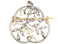 French Platinum, Diamond & Natural Split Pearl Brooch/ Pendant