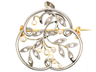 French Platinum, Diamond & Natural Split Pearl Brooch/ Pendant