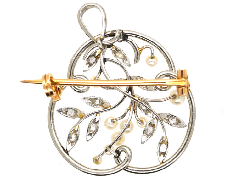 French Platinum, Diamond & Natural Split Pearl Brooch/ Pendant