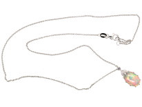 Edwardian 18ct White Gold, Opal & Diamond Pendant on 18ct White Gold Chain