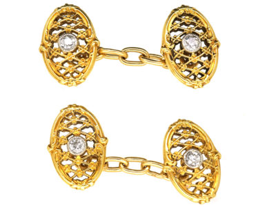 Belle Epoque 18ct Gold & Diamond Set Oval Cufflinks