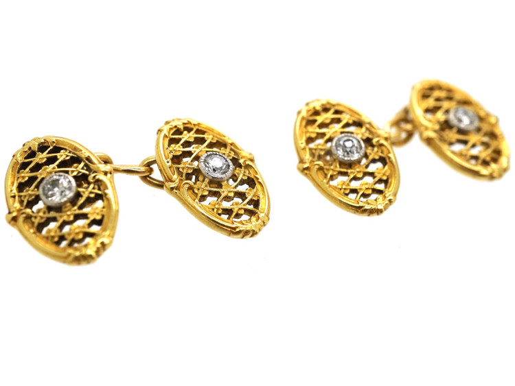 Belle Epoque 18ct Gold & Diamond Set Oval Cufflinks
