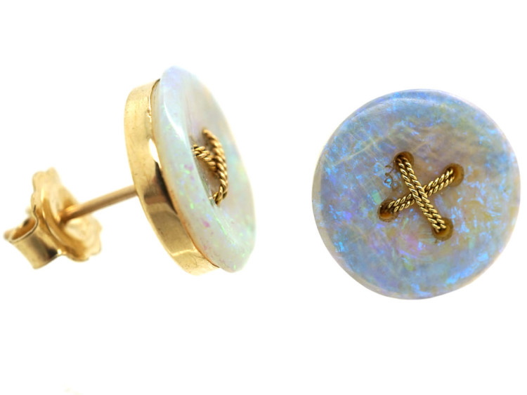 15ct Gold Opal Button Earrings