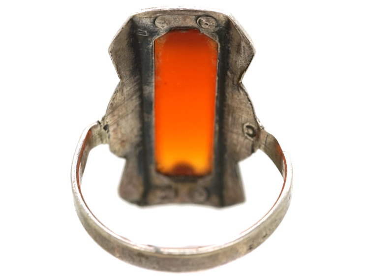 Art Deco Silver, Marcasite & Carnelian Ring