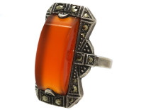 Art Deco Silver, Marcasite & Carnelian Ring