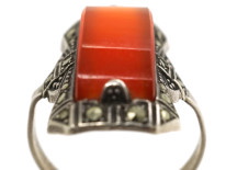 Art Deco Silver, Marcasite & Carnelian Ring