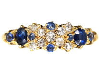 Edwardian 18ct Gold, Sapphire & Diamond Criss Cross Design Ring