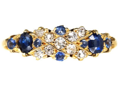 Edwardian 18ct Gold, Sapphire & Diamond Criss Cross Design Ring