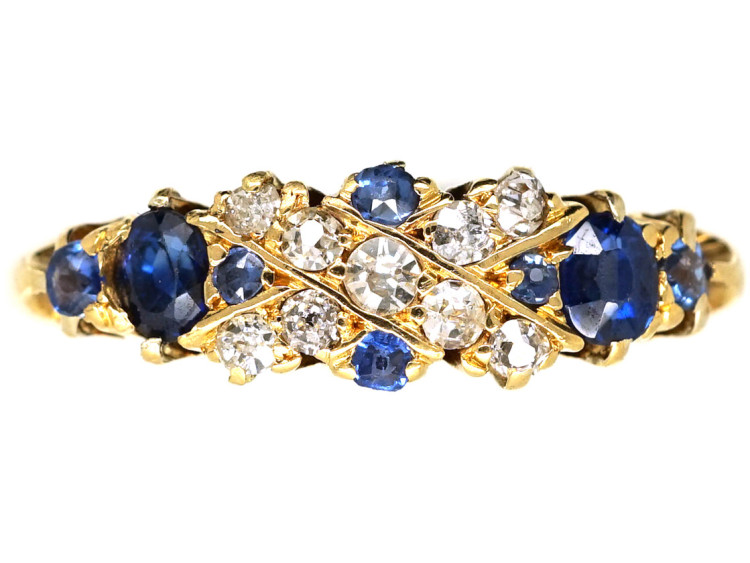Edwardian 18ct Gold, Sapphire & Diamond Criss Cross Design Ring