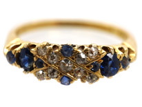 Edwardian 18ct Gold, Sapphire & Diamond Criss Cross Design Ring