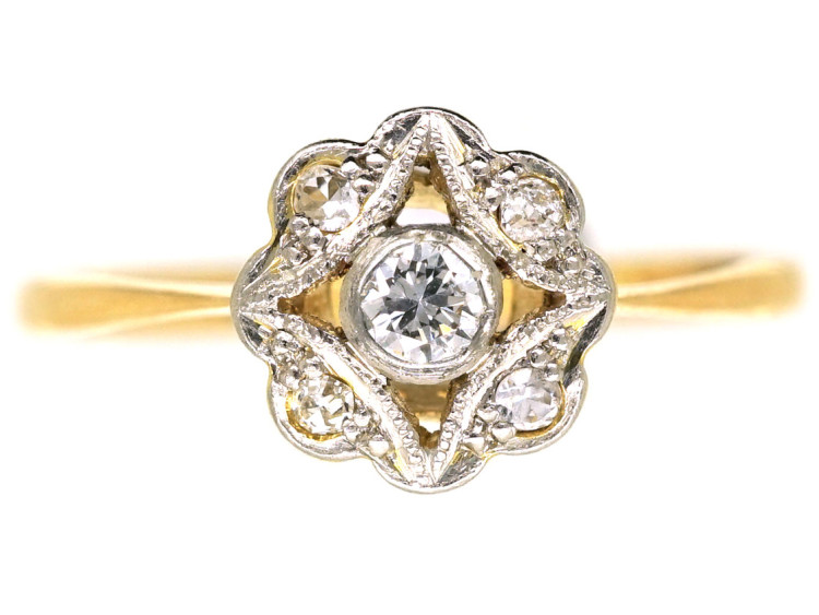 Edwardian 18ct Gold, Platinum & Diamond Cluster Ring