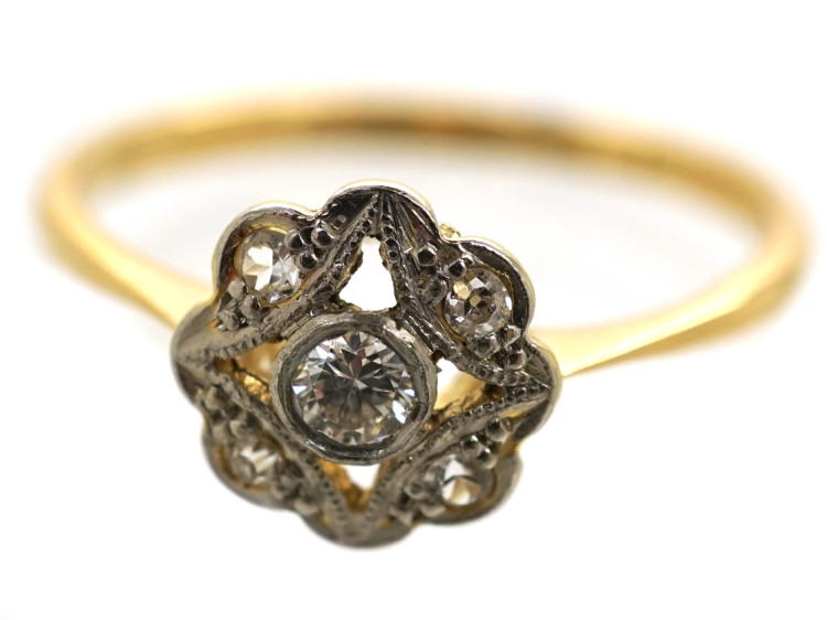 Edwardian 18ct Gold, Platinum & Diamond Cluster Ring