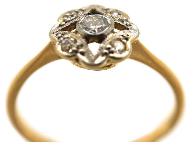 Edwardian 18ct Gold, Platinum & Diamond Cluster Ring