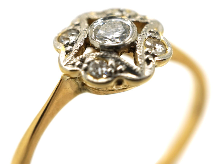 Edwardian 18ct Gold, Platinum & Diamond Cluster Ring