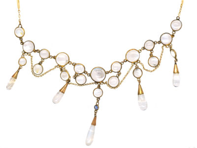 Edwardian 15ct Gold, Moonstone & Sapphire Necklace
