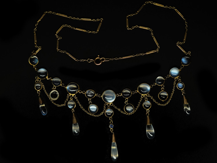 Edwardian 15ct Gold, Moonstone & Sapphire Necklace