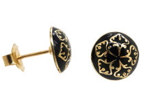 Victorian 15ct Gold & Black Enamel Round Earrings