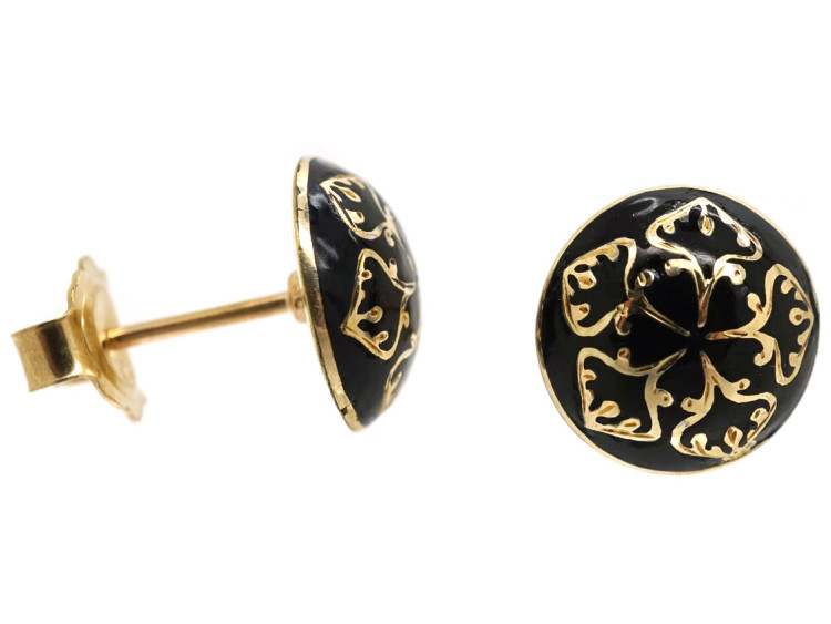 Victorian 15ct Gold & Black Enamel Round Earrings