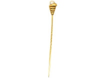 Victorian 18ct Gold Coiled Snake Tie Pin Set With a Natural Pearl