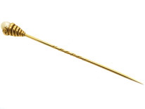 Victorian 18ct Gold Coiled Snake Tie Pin Set With a Natural Pearl