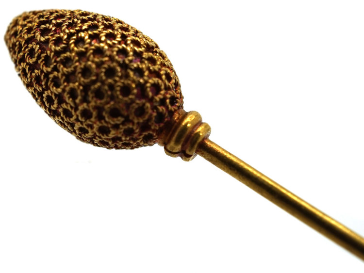 Victorian Etruscan Style 15ct Gold Conical Shaped Tie Pin