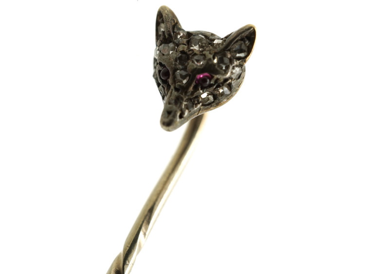 Edwardian Rose Diamond & Ruby Set Fox Head Tie Pin