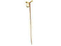 Edwardian Pearl & Diamond Sprig Tie Pin