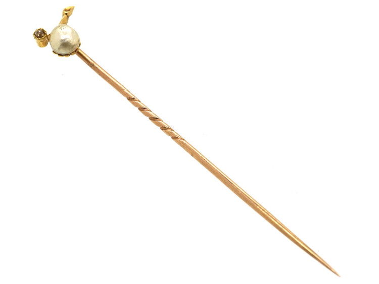 Edwardian Pearl & Diamond Sprig Tie Pin