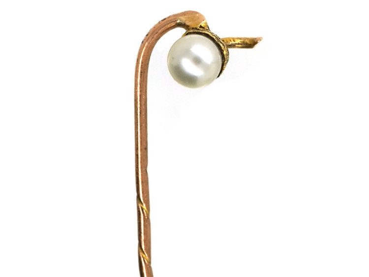 Edwardian 15ct Gold & Natural Pearl Acorn Tie Pin