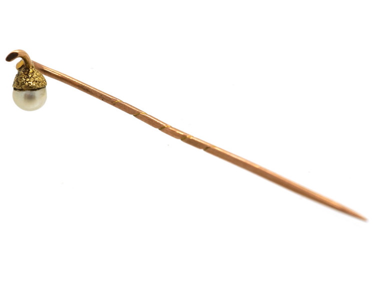 Edwardian 15ct Gold & Natural Pearl Acorn Tie Pin