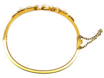 Edwardian 15ct Gold & Natural Split Pearl Bangle in Original Case