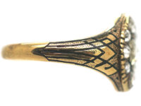 Victorian 18ct Gold & Black Enamel Marquise Ring set with Rose Diamonds