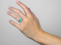 Art Deco 18ct Gold, Platinum, Emerald & Diamond Rectangular Ring