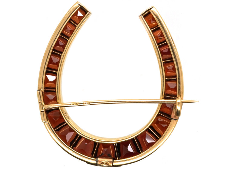 Austrian 14ct Gold Horseshoe Brooch set with Garnets