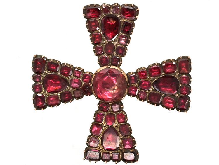 Georgian Flat Cut Almandine Garnet Cruciform Brooch