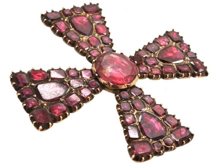 Georgian Flat Cut Almandine Garnet Cruciform Brooch
