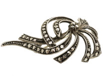 Retro Silver & Marcasite Stylised Flower Brooch