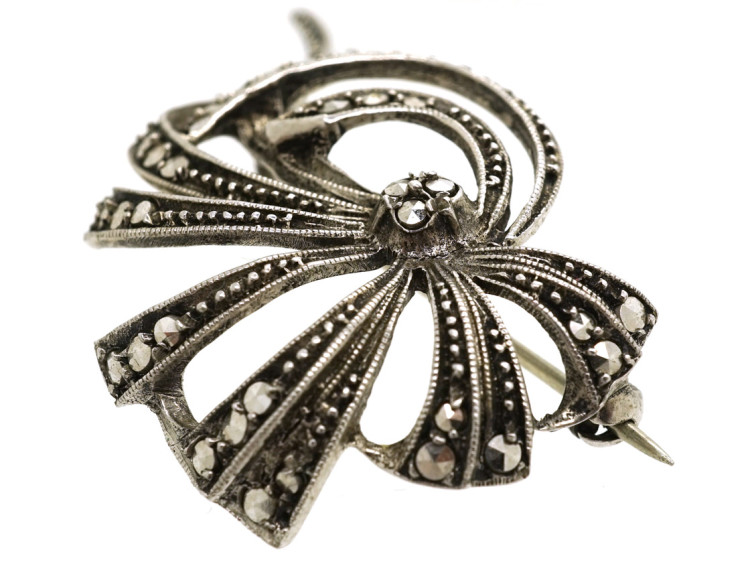 Retro Silver & Marcasite Stylised Flower Brooch