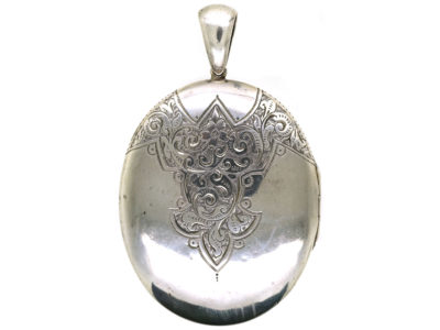 Victorian Engraved Silver Oval Locket
