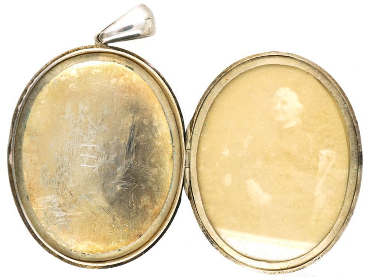 Victorian Engraved Silver Oval Locket