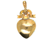 Victorian 15ct Gold & Silver Heart & Lover's Knot Pendant set with Turquoise