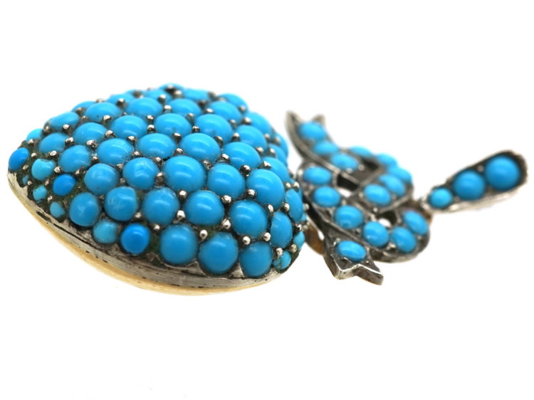 Victorian 15ct Gold & Silver Heart & Lover's Knot Pendant set with Turquoise